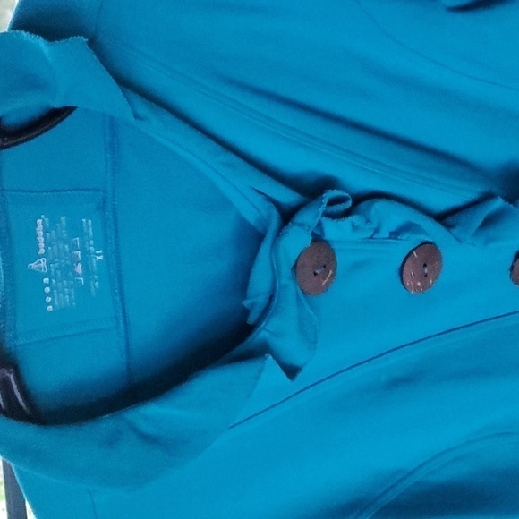 Neon Buddha Aqua Unique Buttons Long Stretch Lagenlook Sz XL Jacket w Pockets - Picture 3 of 14